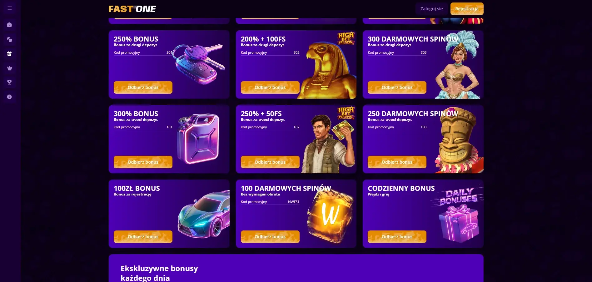 Aktualna polska sekcja bonusów FastOne Casino